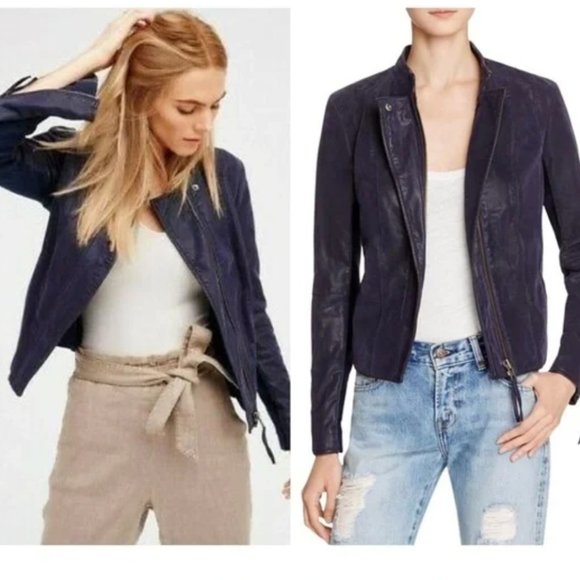 Free People Cool & Clean Blue Moto Jacket Vegan Small - Picture 6 of 8